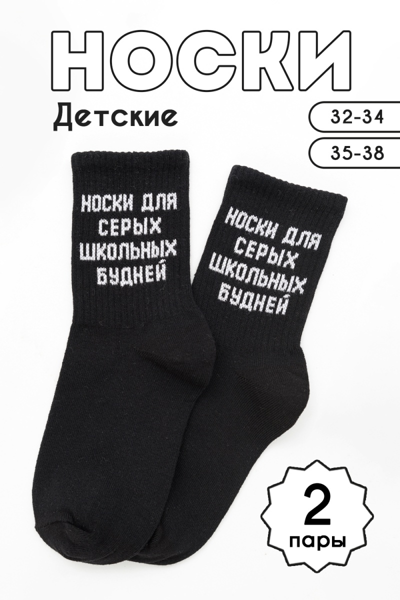 Детские носки стандарт Школьные будни (набор 2 пары) (черный)
