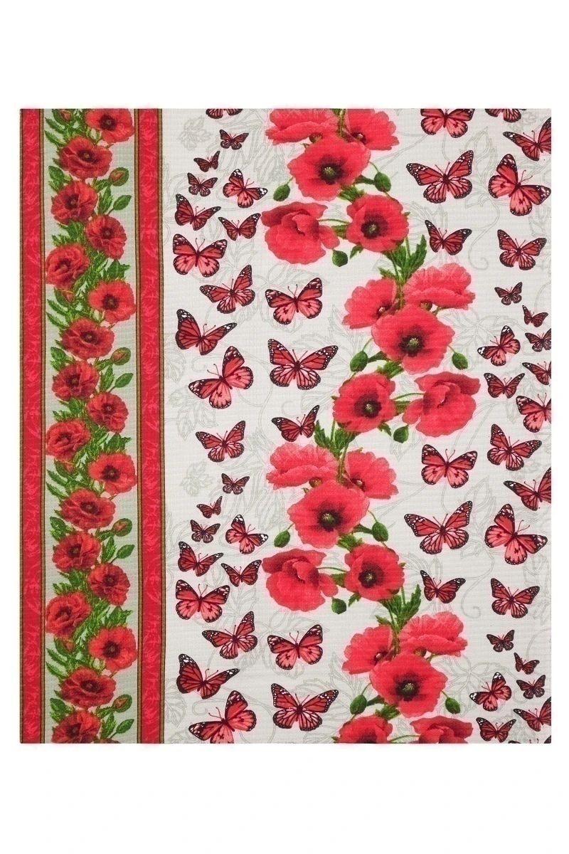 Набор вафельных полотенец (ХБК) 076 Красные маки - 3 шт - 45х60 см