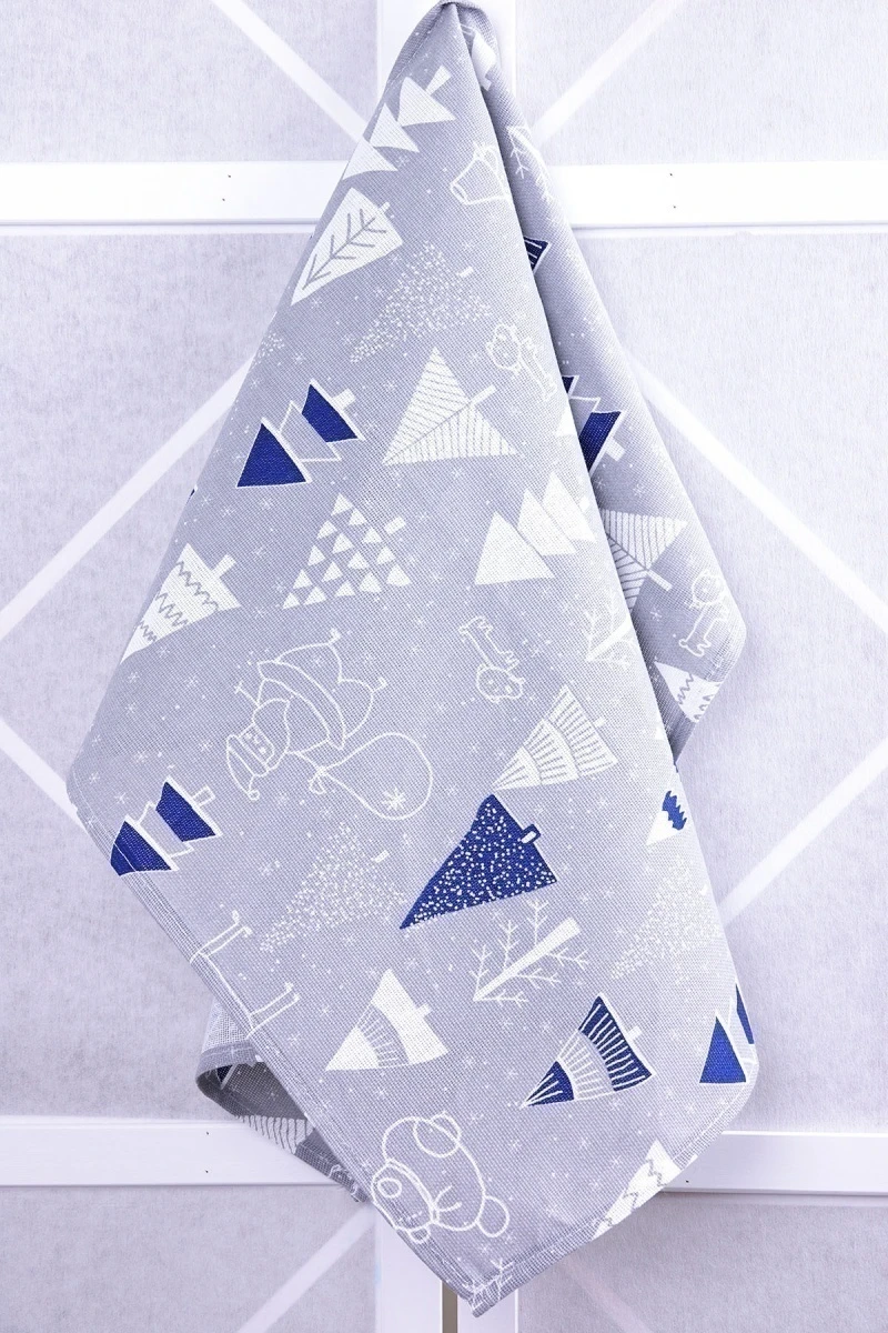 Набор полотенец рогожка 019 Новогоднее настроение (синий) - 3 шт - 45х60 см