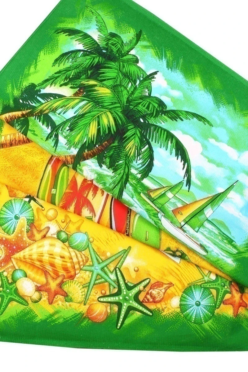 (К) Полотенце пляжное вафельное 113 Пляж зеленые тона  - 150/100