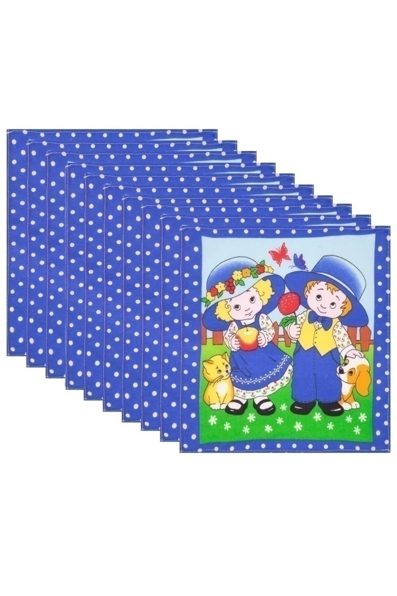 (К) Носовые платки детские 30х30 см 034 Свидание синий (по 10 штук)