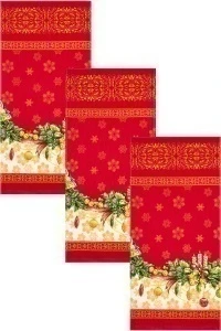 Набор полотенец рогожка (Диз) 206 Снегири в Новогоднюю ночь (красная) - 3 шт - 35х75 см