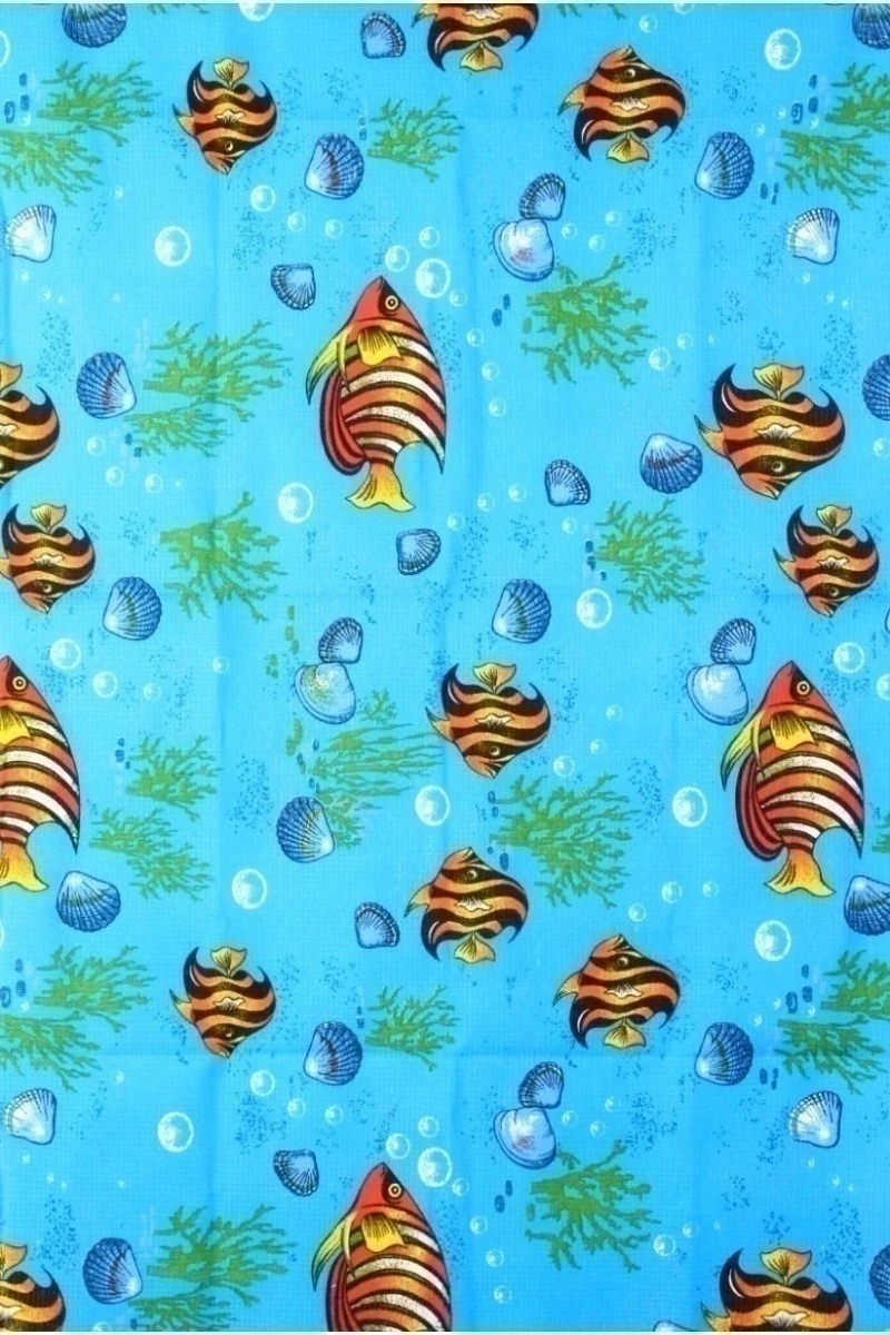 (К) Полотенце пляжное вафельное 043 Рыбки синий - 150/80