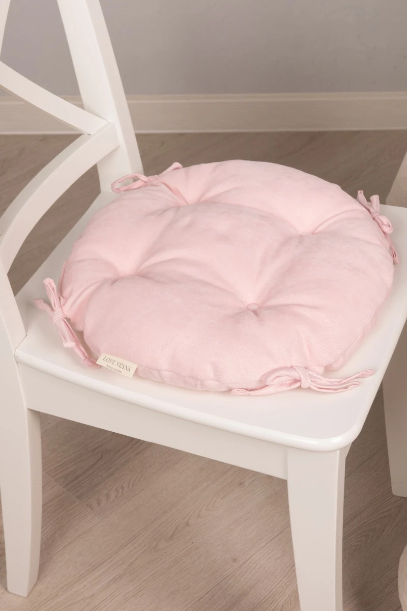 Подушка на стул из канваса круглая "ЯШ" Розовый персик (К-4) (33х33)