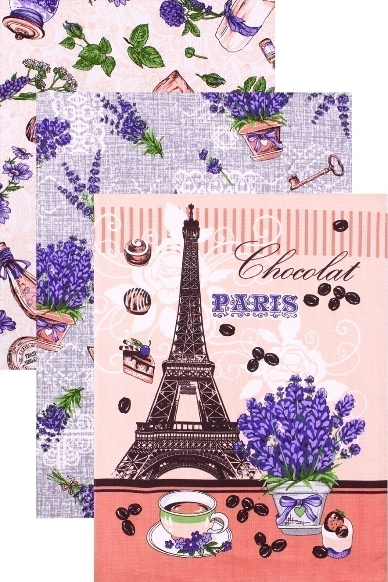 Набор вафельных полотенец 132 Париж в шоколаде - 3 шт - 45х60 см