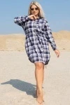 (СК) Удлиненная рубашка "Кристина" чернильный, клетка