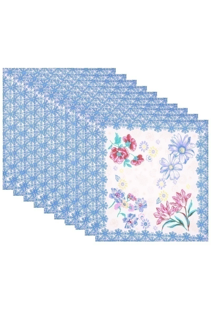 (К) Носовые платки 30х30 см 098 синий цветочки (10 штук)