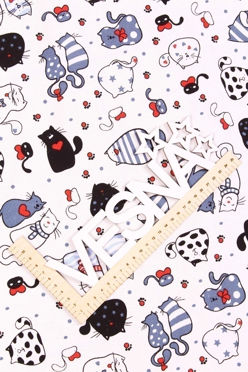Ткань Фланель Престиж 183г/м2, 90см "Кошечки" рис. 21195 вид 1