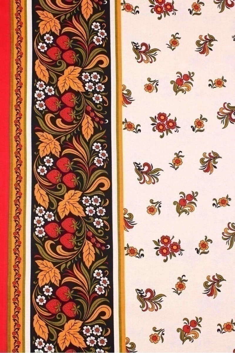 (К) Скатерть лён 059 Хохлома клубника