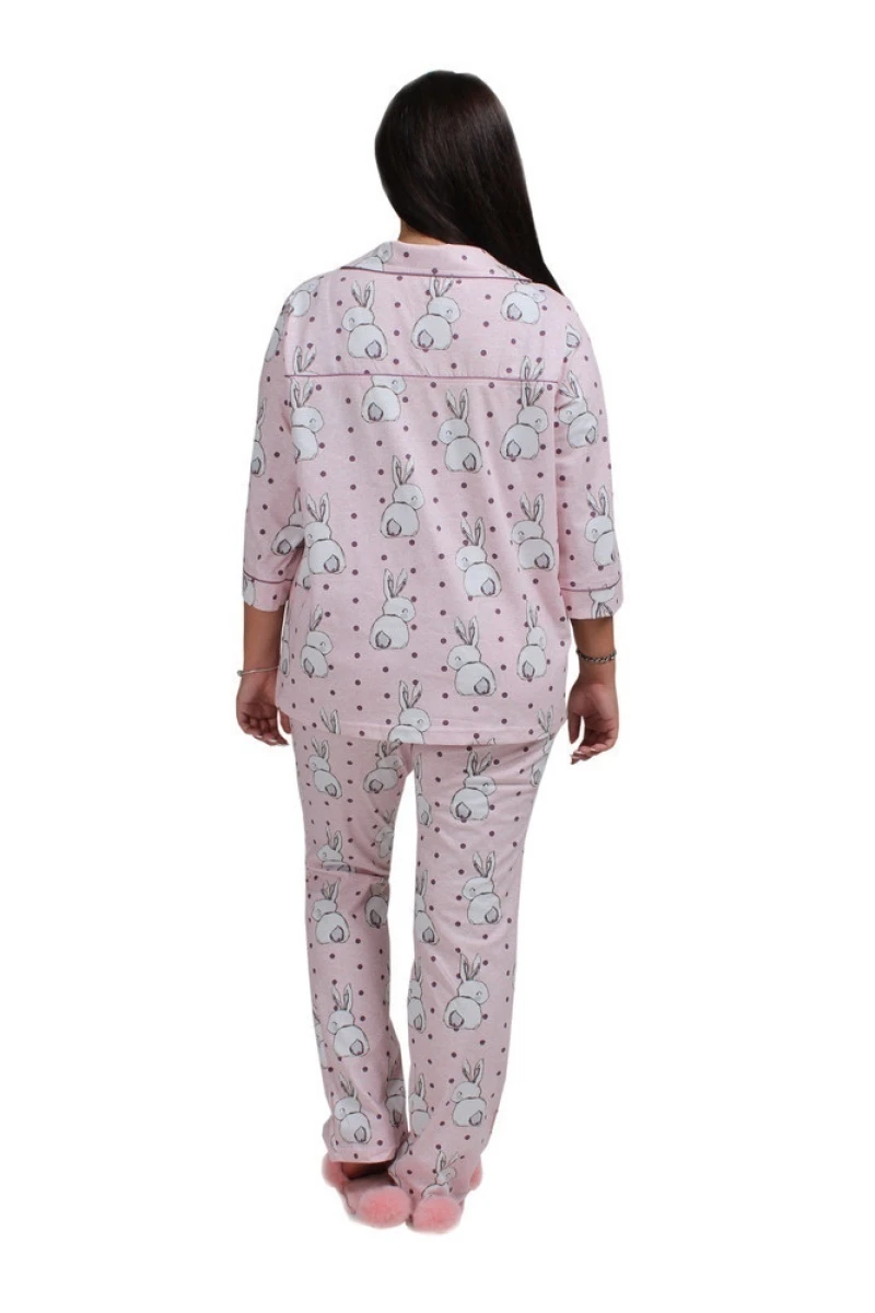 (СК) Пижама женская "Виктория" брюки, розовый зайка
