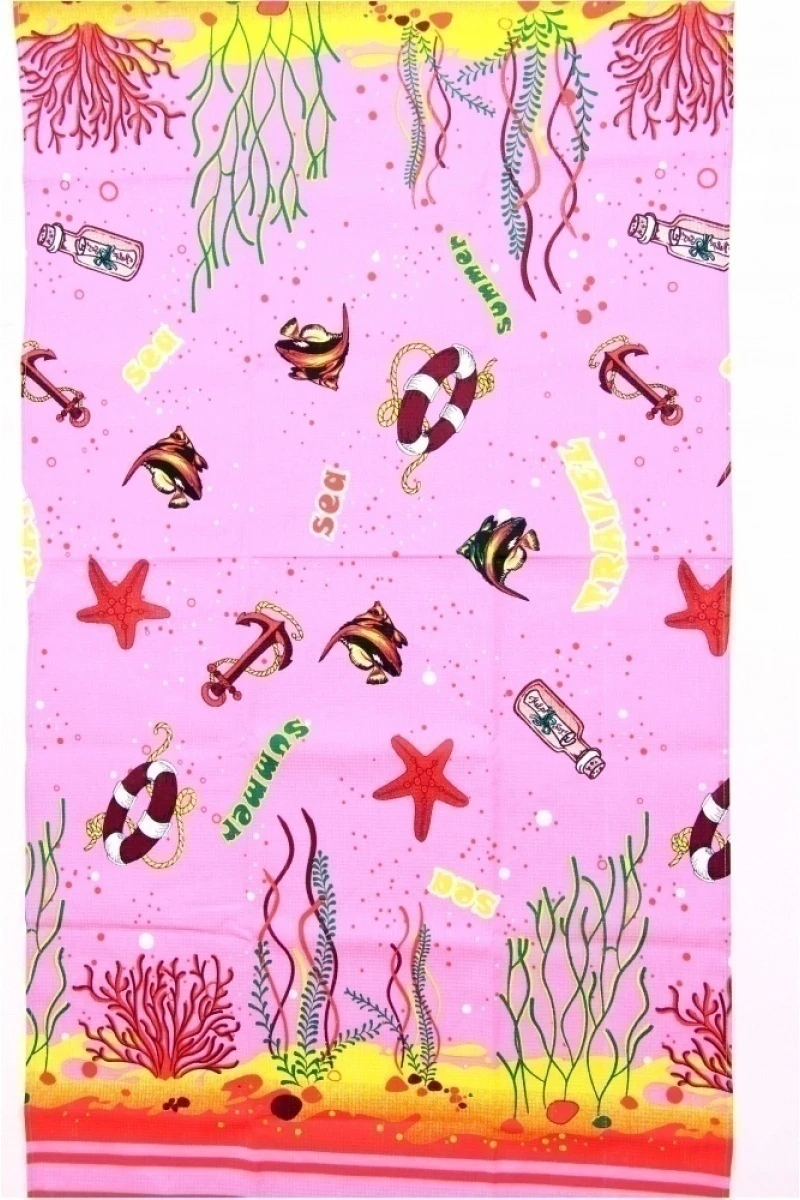 Полотенце вафельное банное Summer-sea 150/75 - розовый