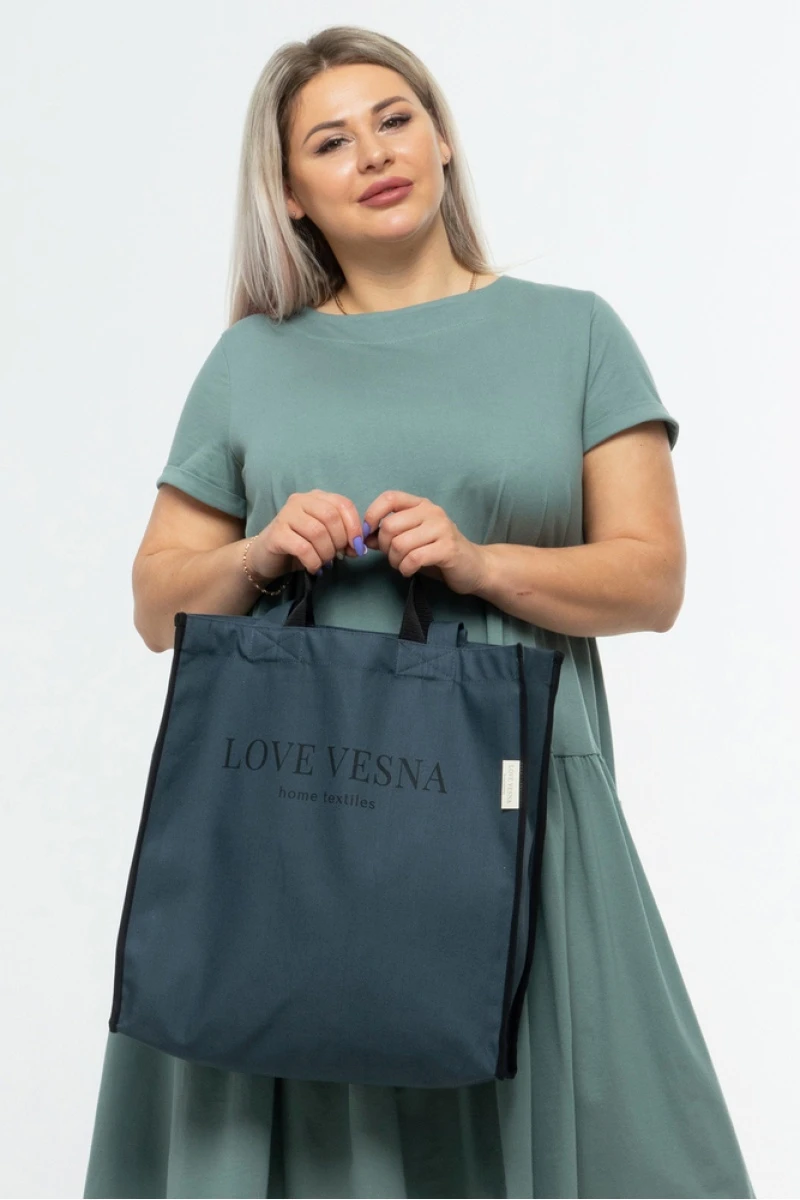 Эко сумка-шоппер из саржи "Love Vesna" (кейс), графит + черный