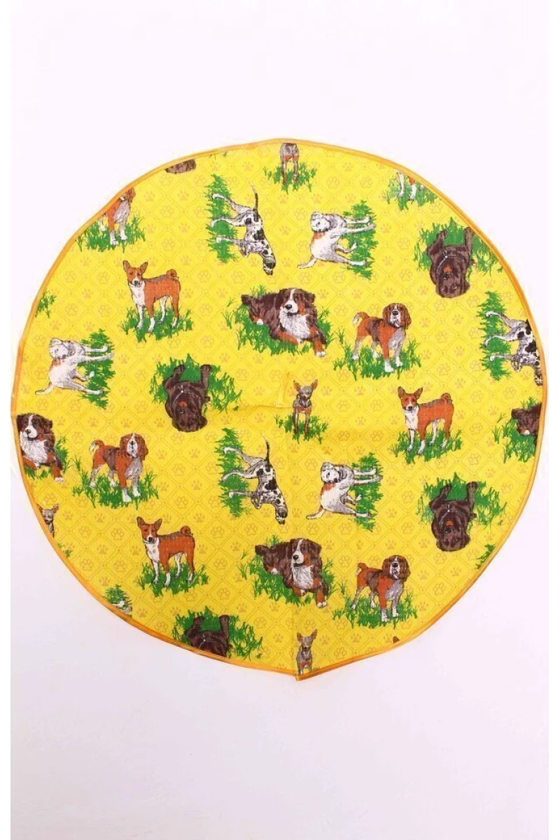 Полотенце вафельное "Собаки на траве"- Круглое 70см