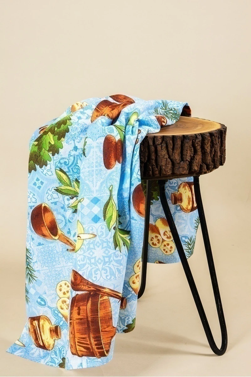 Полотенце пляжное вафельное 303 Банька-парилка (голубой) - 150/80