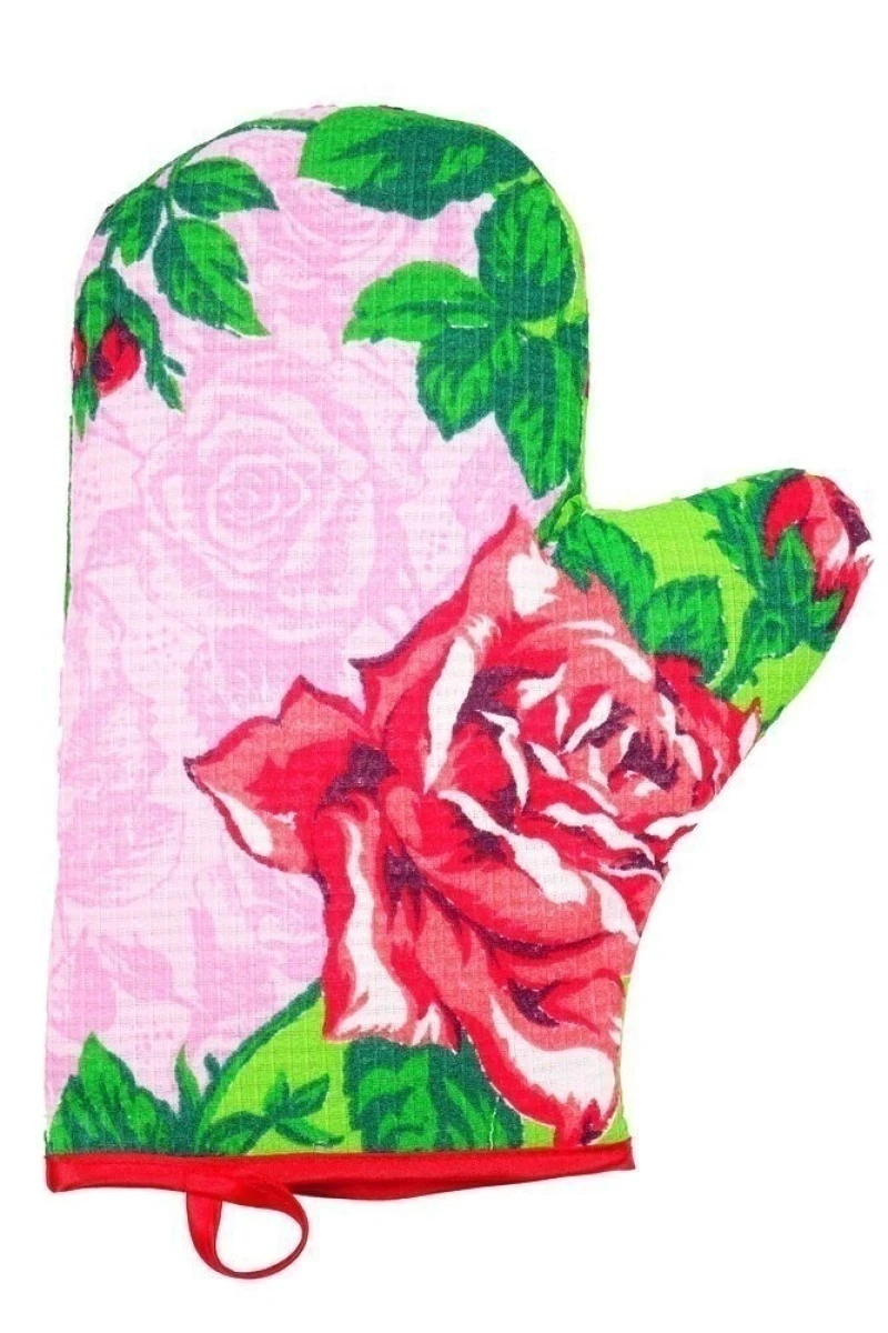 Прихватка-варежка рис. 012 Розы на розовом