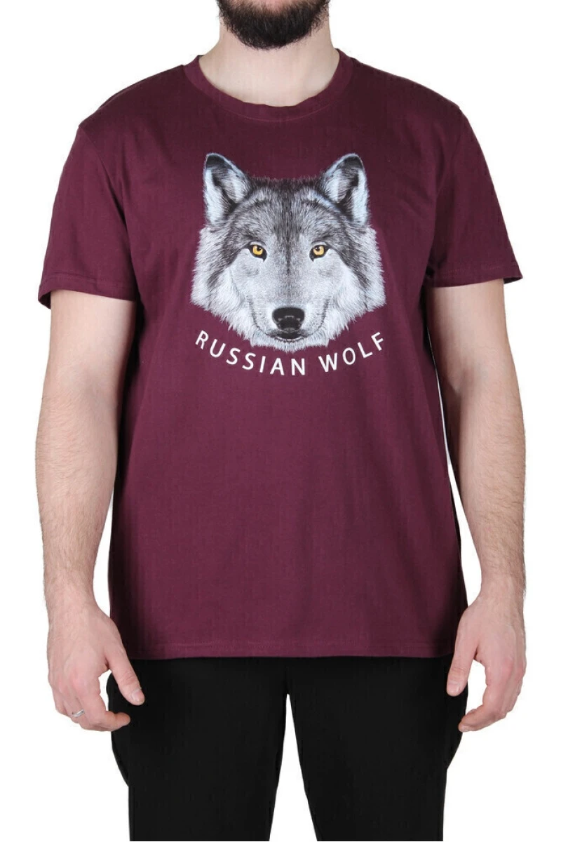 (СК) Футболка мужская "Русский волк" винный