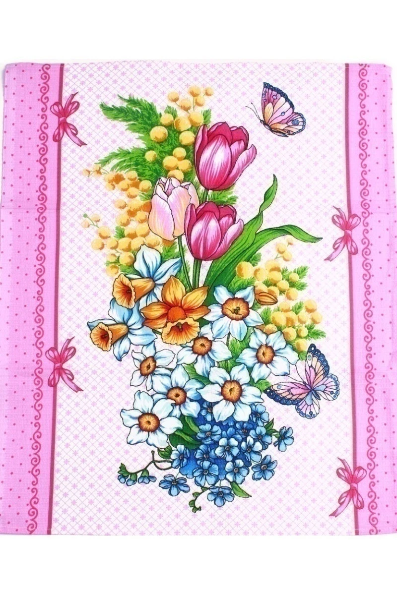 (К) Полотенце вафельное 036 Цветочный ансамбль розовый - 45/60 (по 5 шт. в уп.)