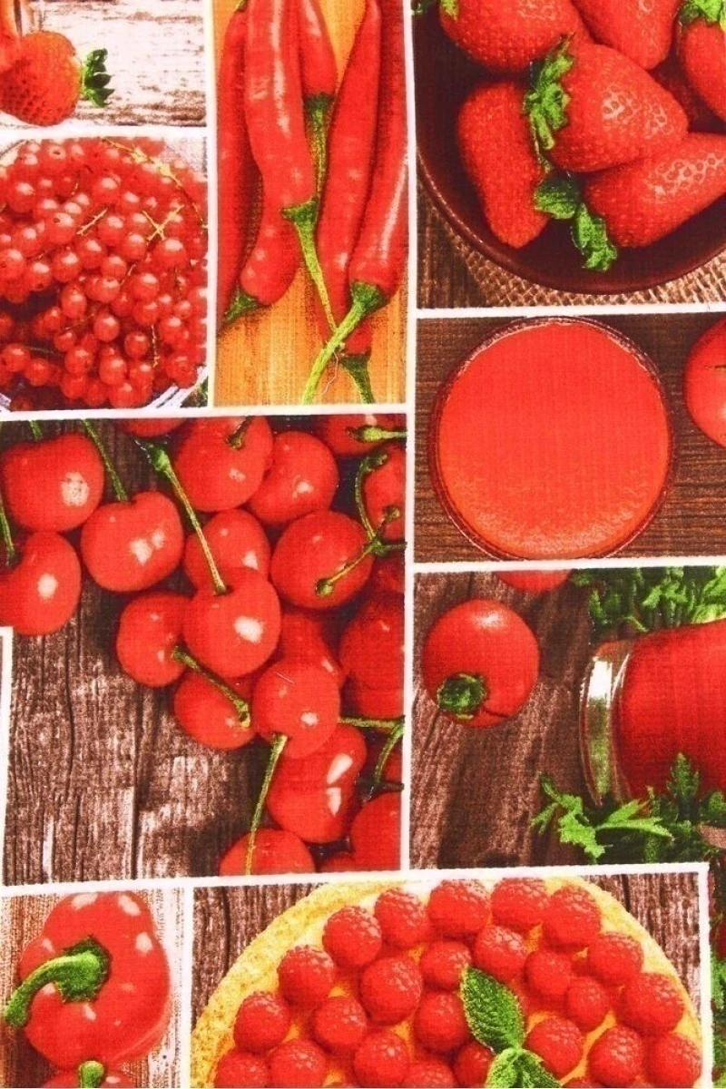 (К) Полотенце вафельное 461 Овощи и фрукты красное - 35/75 (по 5 шт. в уп.)