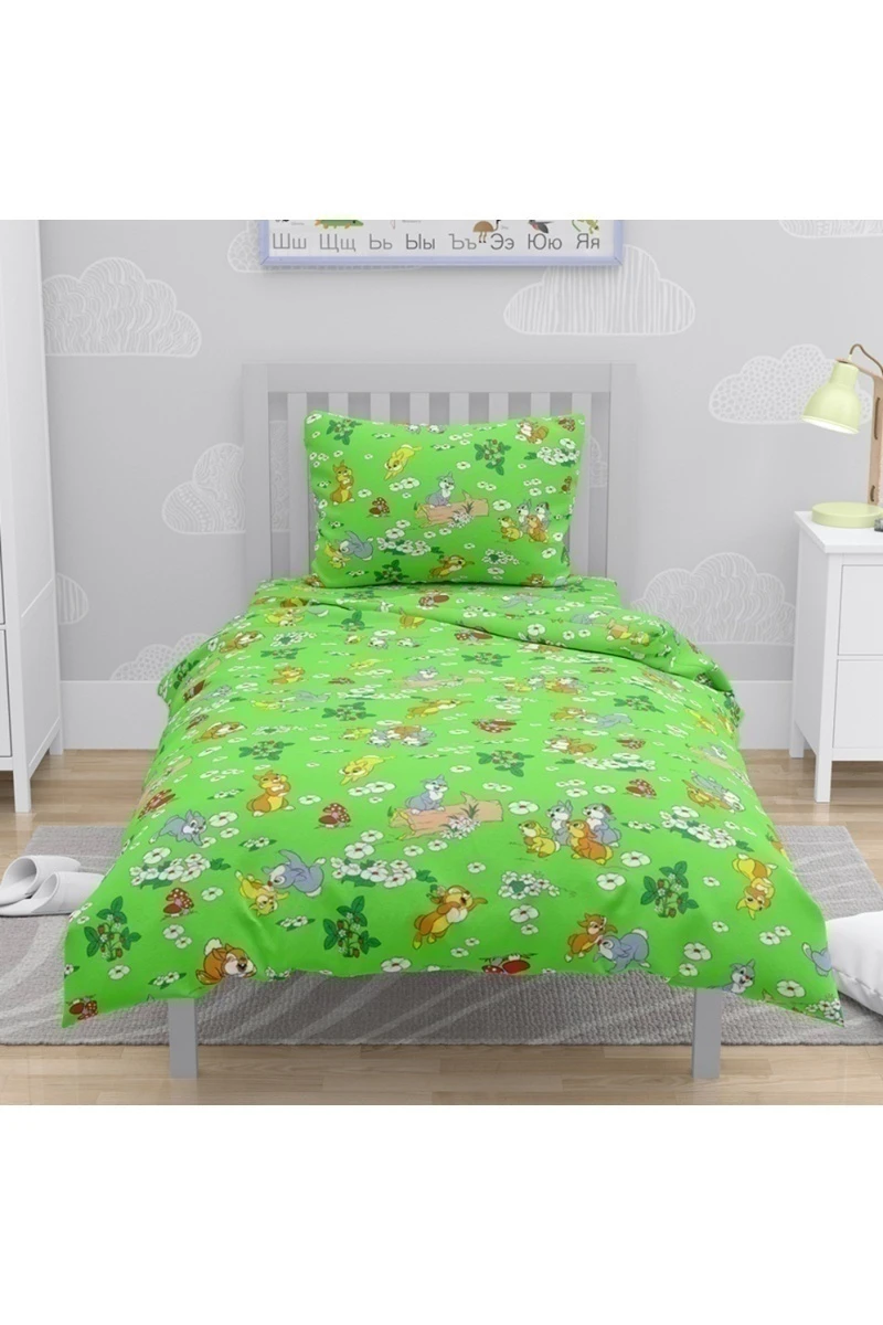Ткань бязь Кр. талка 125г/м2, 150см "Веселые зайчата" зеленый арт. 3030/4
