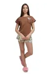 Женская пижама ЖП 022 (коричневый+принт кокосы)