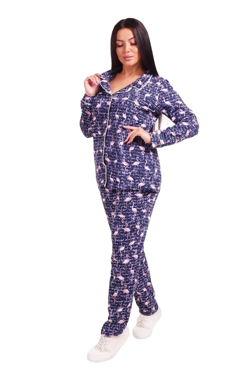 Пижама женская - Фламингосы - 905 - темно-синий