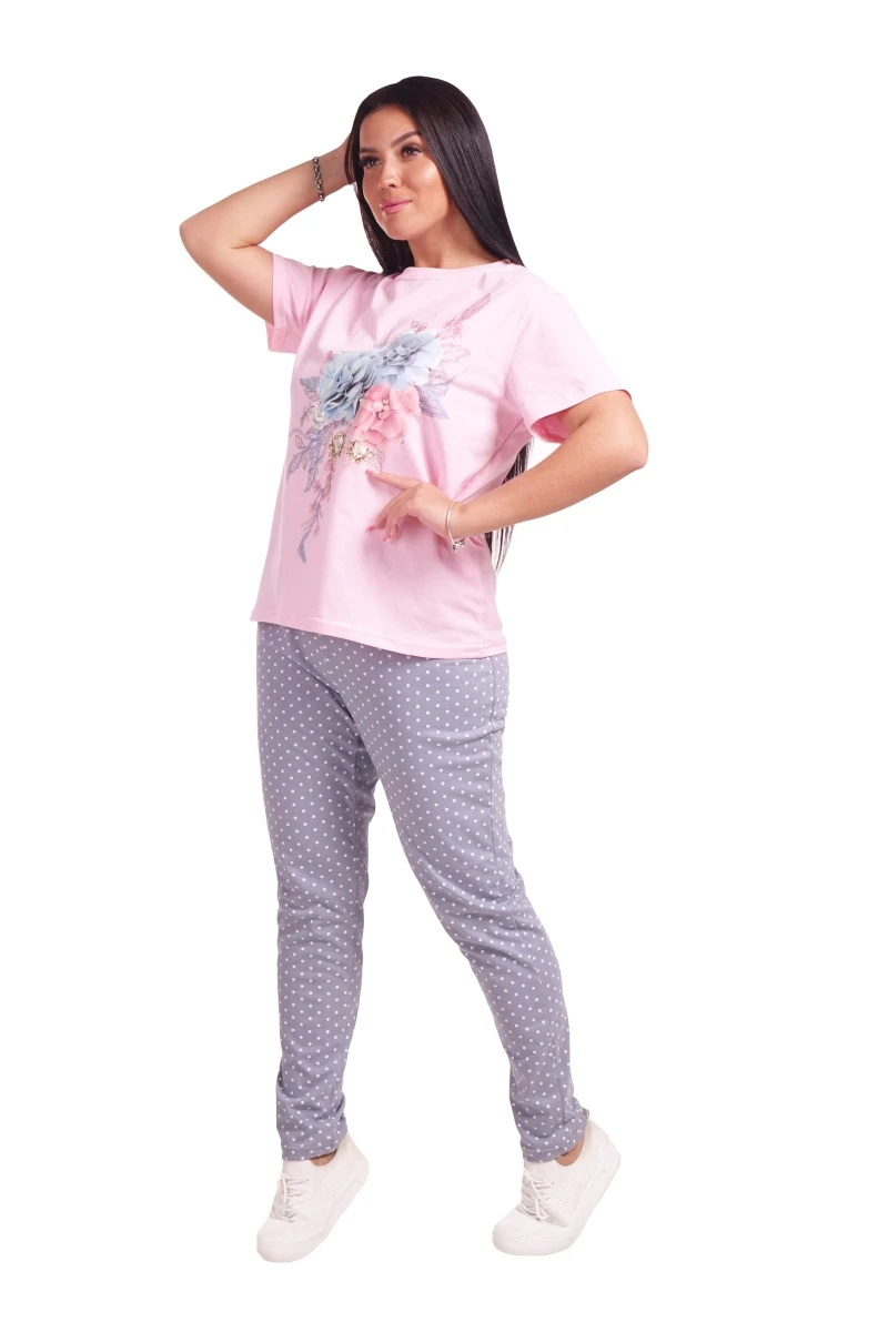Женская пижама ЖП 024 (розовый+горох на сером)