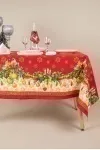 Скатерть рогожка "Пром" Снегири в Новогоднюю ночь (красный)