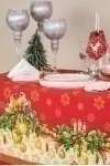 Скатерть рогожка "Пром" Снегири в Новогоднюю ночь (красный)