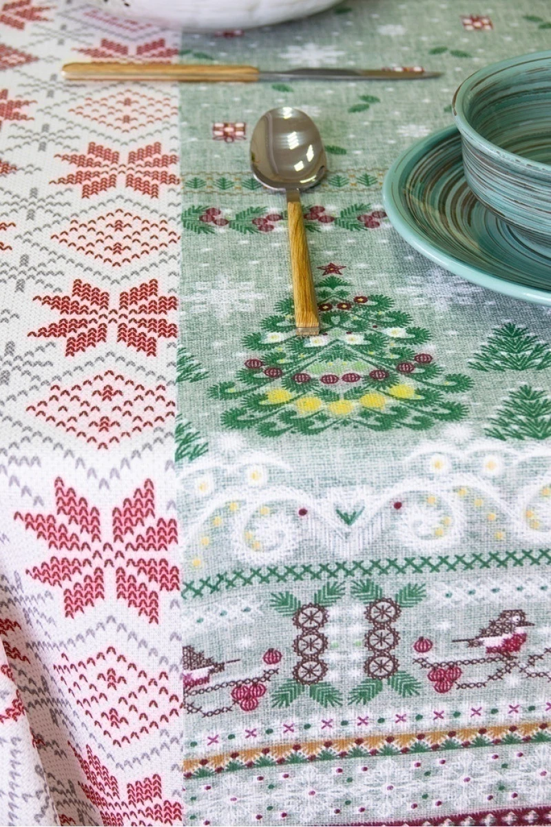 Дорожка из рогожки "Пром" Домики зимой (зеленый)