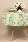 Скатерть круглая рогожка "Диз" Ромашки (зеленый) (145х145 см)