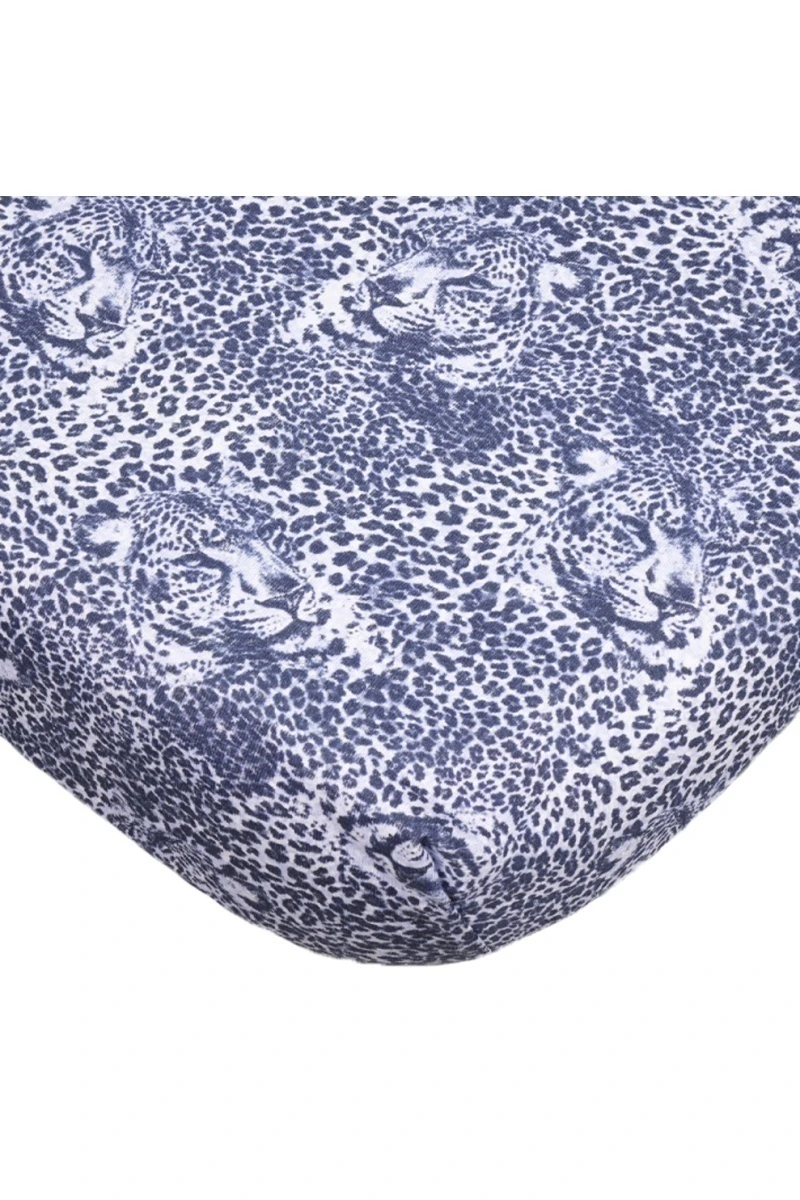 Простыня трикотажная на резинке - Леопард (голубой) (2405-V2) (145г)