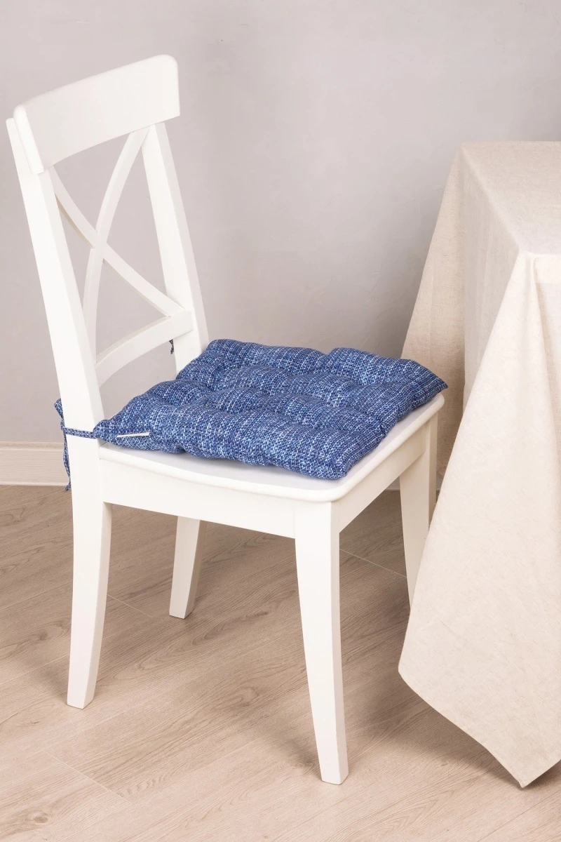 Подушка на стул из рогожки "ХБК" Холщовая (синий) арт. 35007/2 (М-9)