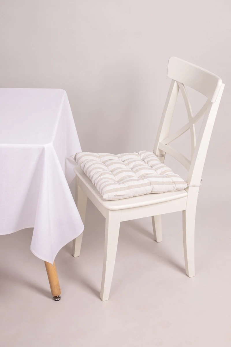 Подушка на стул из полульна "ГОС" Полоса (жемчужный + песочный) (М-9)