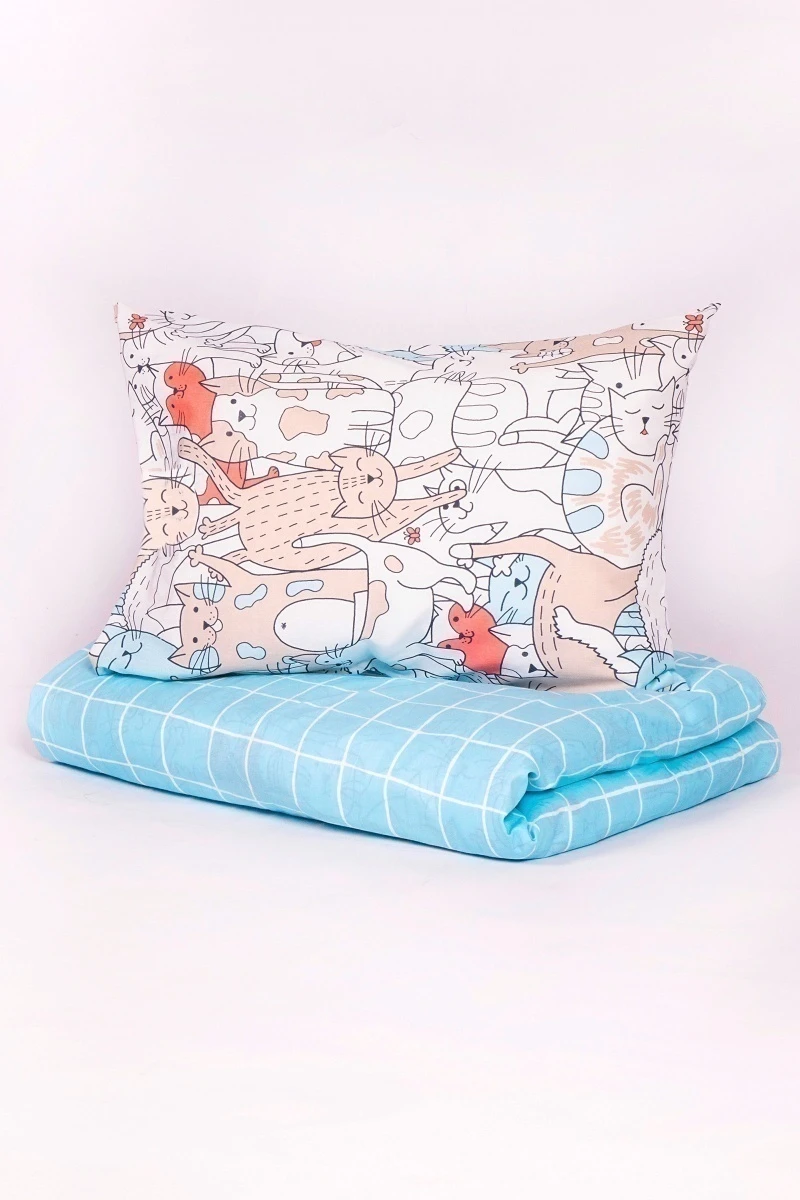 1 + 1 Пододеяльник и наволочка бязь "Pet cats" (кошки) ком, 145х215, 50х70 см (арт. 10307-1 + 10309-1, "ТЛ")
