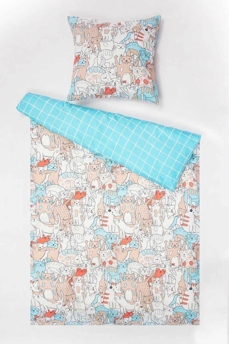 1 + 1 Пододеяльник и наволочка бязь "Pet cats" (кошки) ком, 145х215, 70х70 см (арт. 10307-1 + 10309-1, "ТЛ")