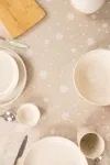 Скатерть полулен жаккард "ТТ" Снегири (льняная зима)