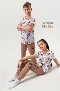 Пижама с брюками Бассет (белый/светло коричневый)