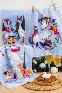 Полотенце кухонное Зимушка зима (белый/голубой)